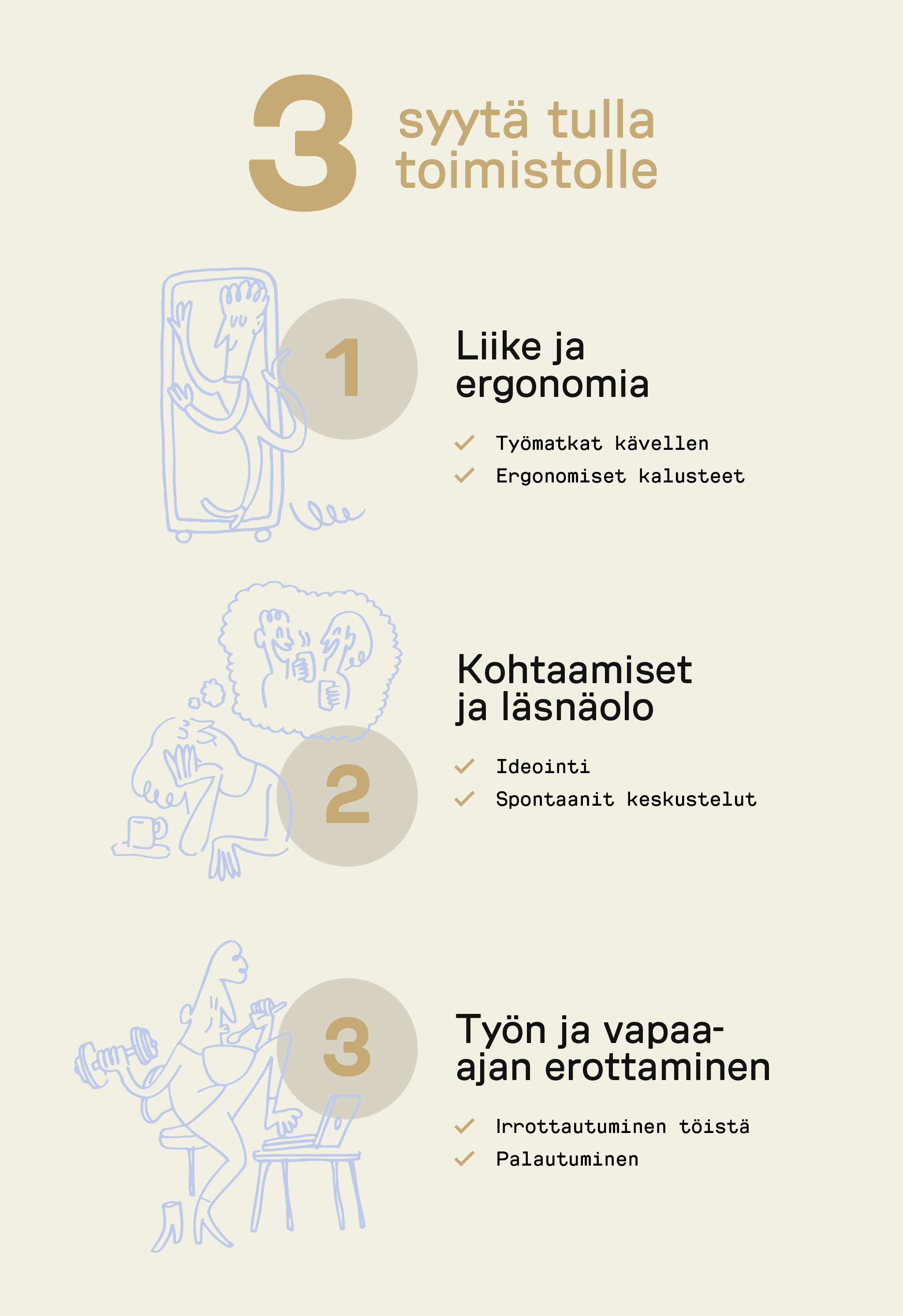 Kolme syytä tulla toimistolle
