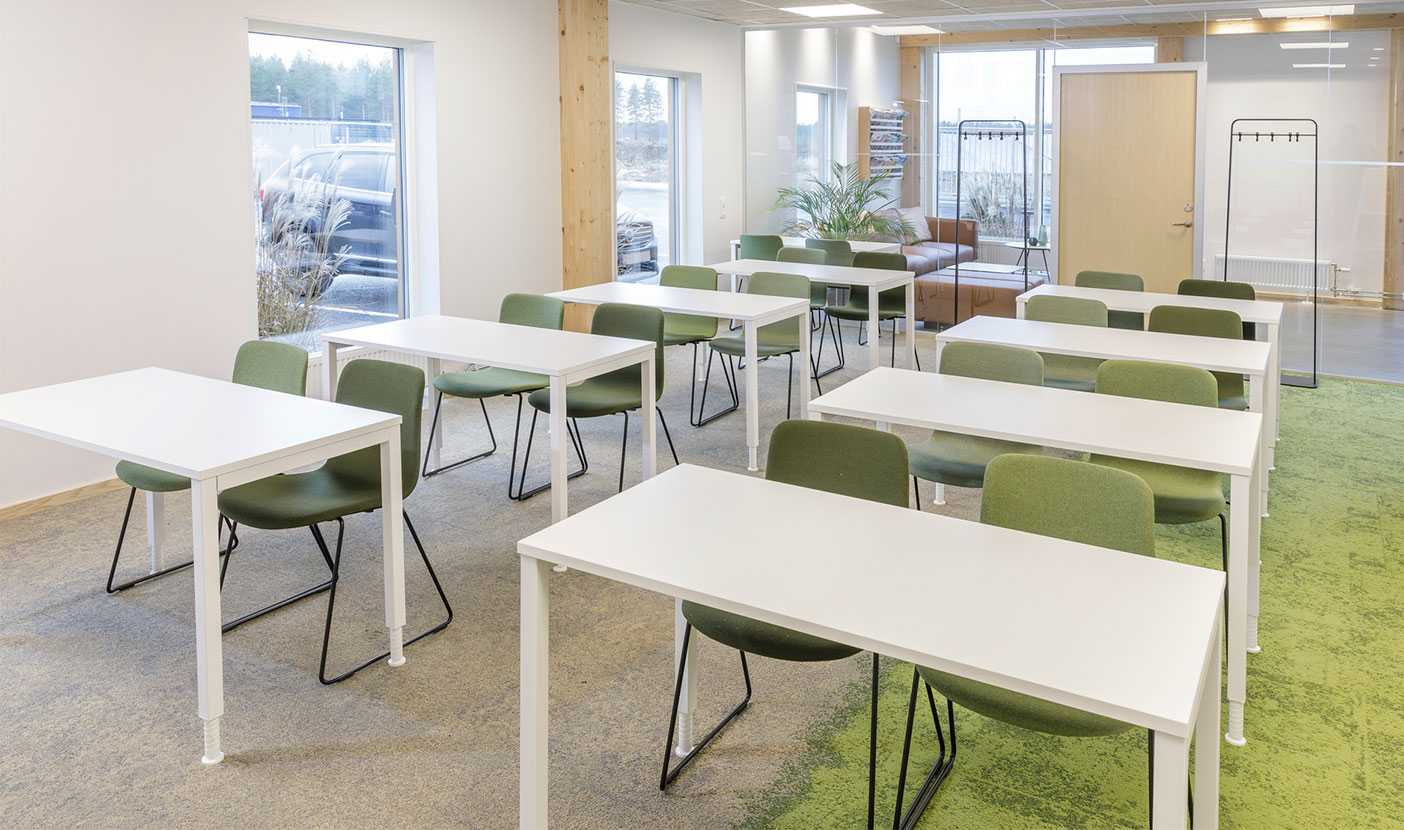 Martela's Sola chairs and Alku tables at ALFA's head office in Jönköping, Sweden