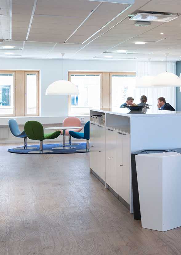 Martela's Fly Me chairs and Spot table at Enfo's office in Stockholm, Sweden