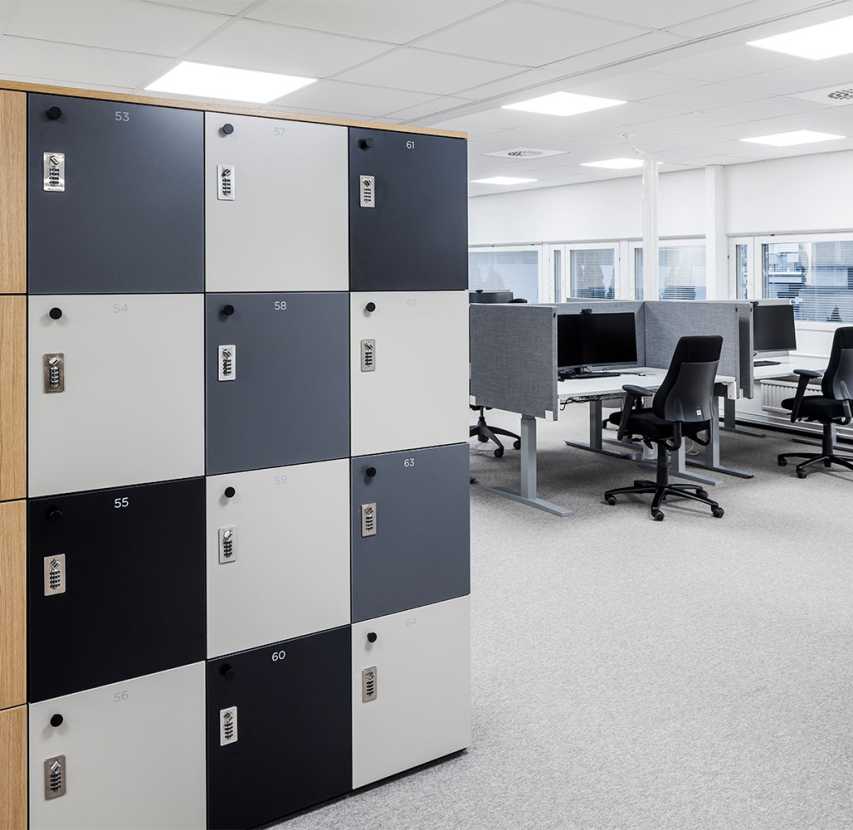 A locker next to the workstations