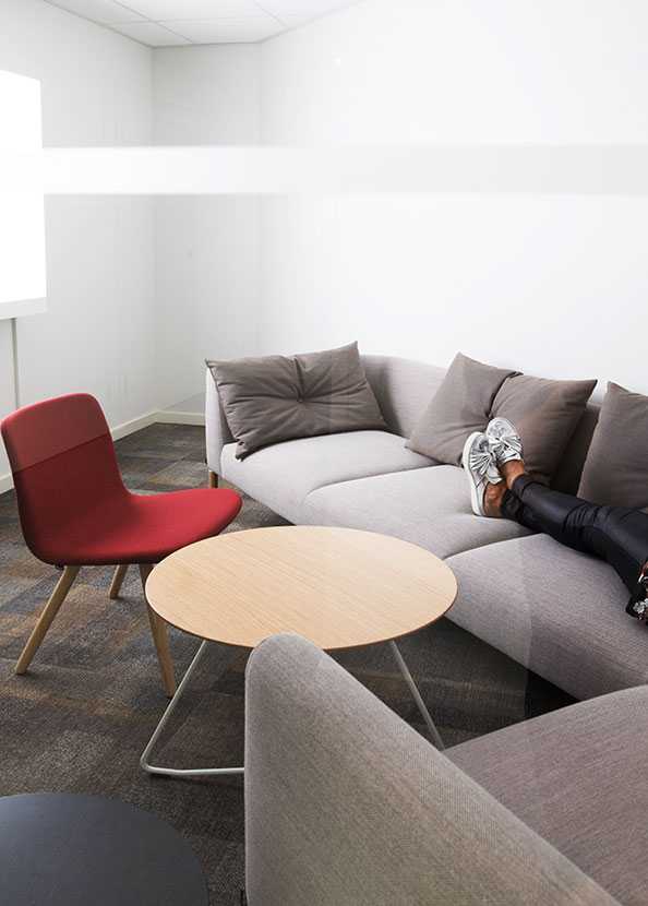 Martela's Sola chair, Scoop table and Nooa sofa at FELM's office in Helsinki, Finland
