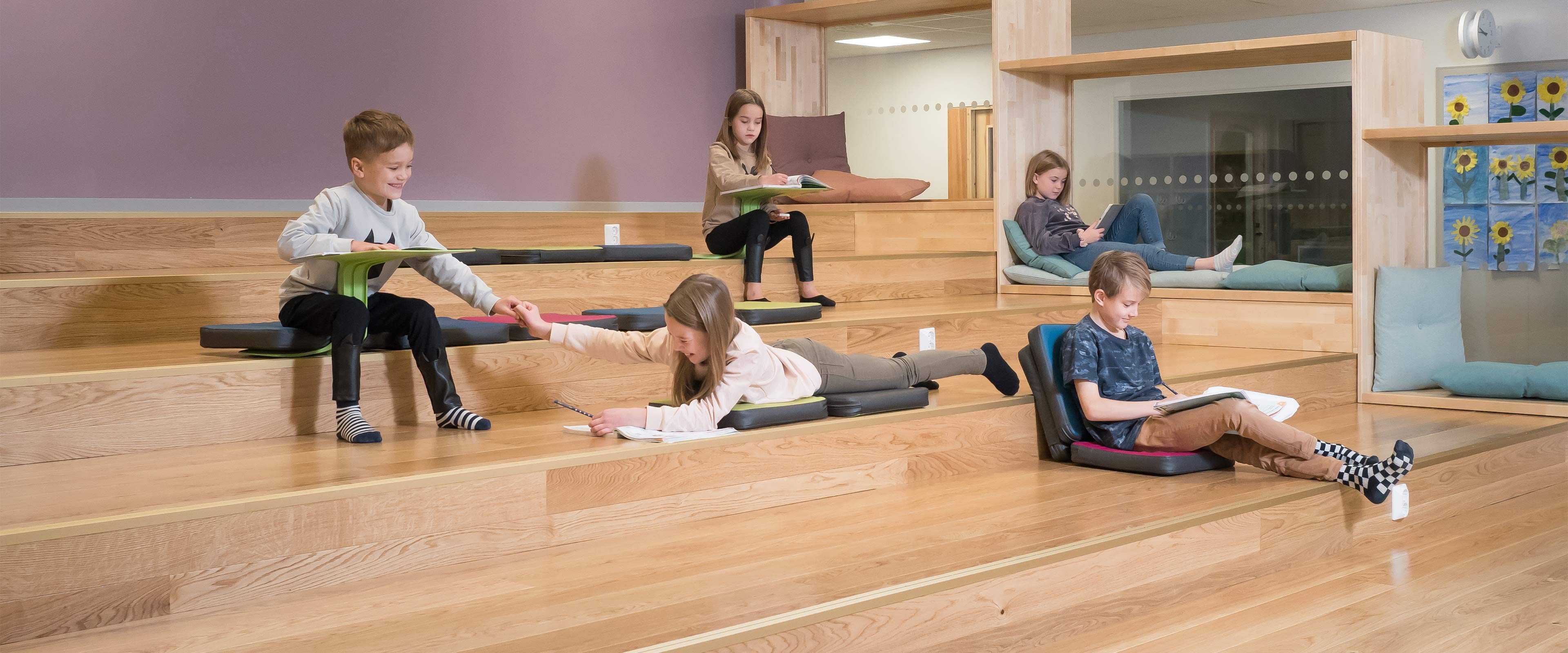 Martela's Puffet seat cushions at Hiltulanlahti School in Kuopio