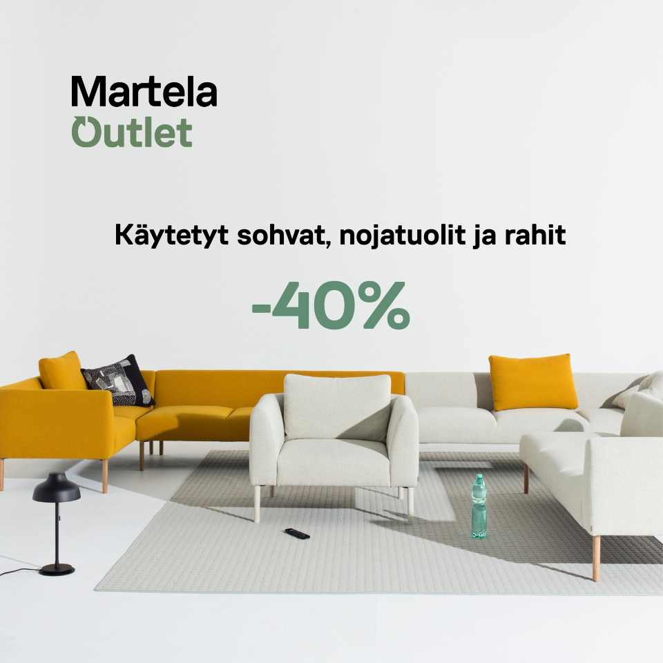 Martela Outlet käytetyt sohvat, nojatuolit ja rahit -40%