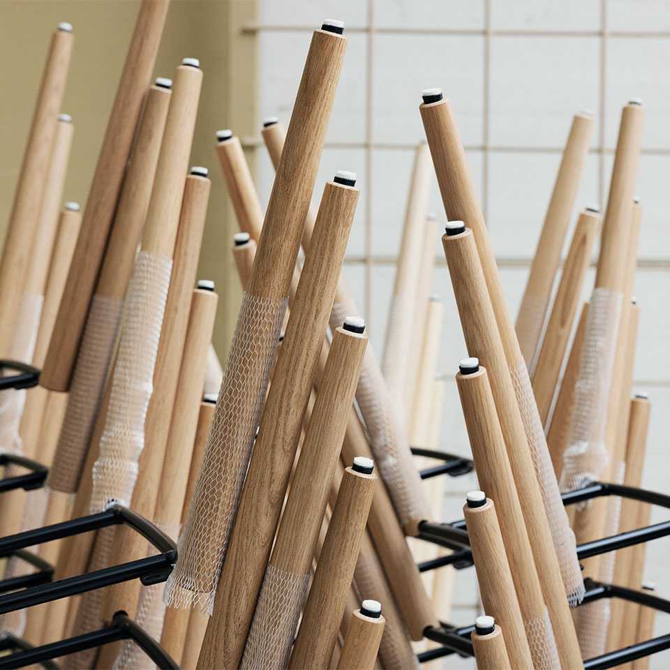 Chair wooden legs in a stack